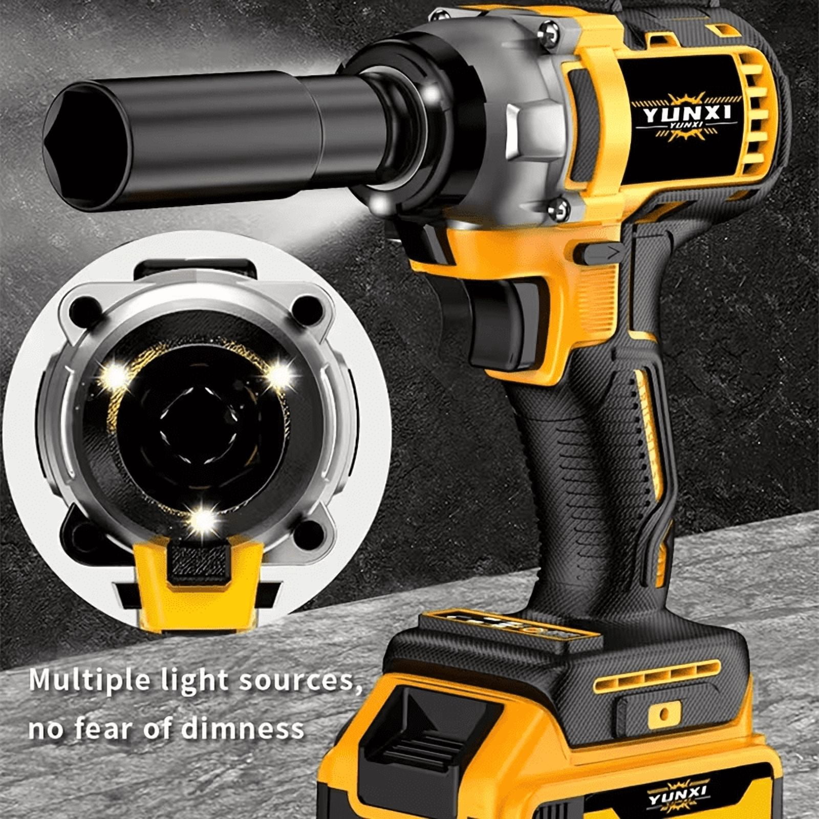 YUNXI 21V Brushless Cordless Impact Wrench & Drill Combo Kit, 1/2" High Torque Power Tool with 2×4.0Ah Batteries, Full Accessories & Hard Storage Case for Car Tire Changing Home DIY