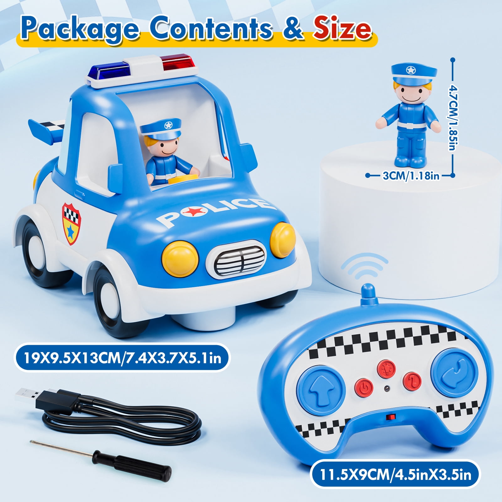 Toys for 2 Year Old Boys Toys, Rechargeable Remote Control Car for Toddler, Kids Toys Age 2 3 4 5, Police Car with LED Lights & Music, Gifts for Toddler Boys 18+ Months
