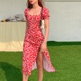 thumbnail image 1 of Français Romance Rétro Robes Femmes Casual Imprimé Floral Robes Col Carré Volants Puff Manches Midi Robes Dame 2020, 1 of 7