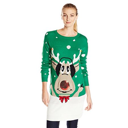 Allison Brittney Women's Goofy Reindeer Ugly Christmas Sweater Tunic,  Green, Medium | Walmart Canada
