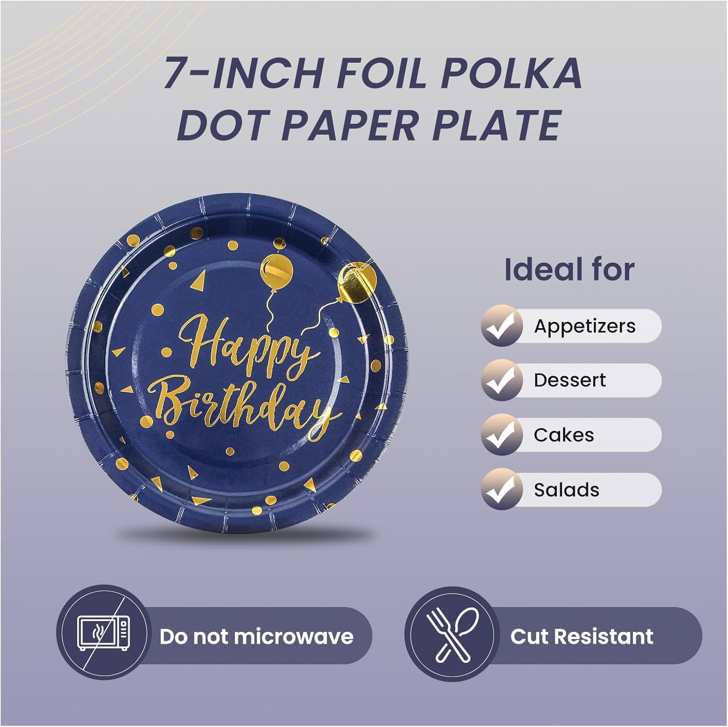 150PCS Happy Birthday Paper Plates and Napkins - 7 Inch Deep Blue Gold Dot Paper Plates and 6.5 Inch Napkins with 6.3 Inch Gold Forks Disposable Tableware Set for Birthday Party Decorations, Serves50