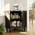 thumbnail image 4 of Fluted Corner Cabinet, Small Floor Storage with Sliding Doors & Adjustable Shelves, Modern Wooden Narrow Organizer, Black, 4 of 9