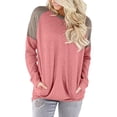 thumbnail image 4 of Femmes Décontracté Patchwork Poches Col Rond Chandail Manches Longues Blouse T-shirt Hauts, 4 of 9