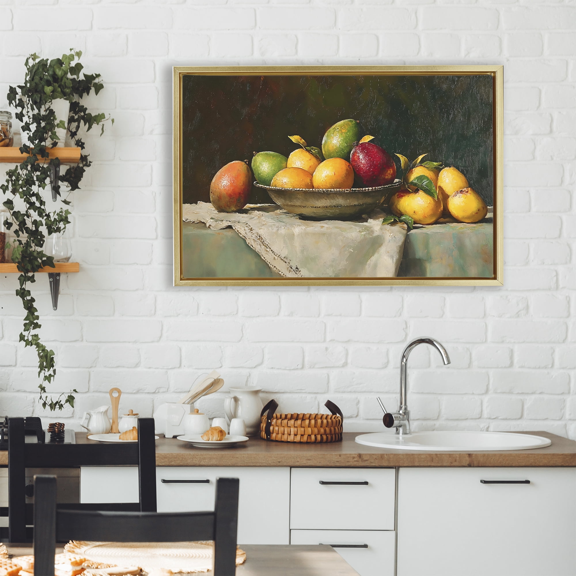 Stupell Industries Fancy Table Fruit Arrangement Gold Framed Floater Canvas Wall Art, design by Creative Studio