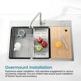 thumbnail image 4 of Izzovium 30"x22" Single Bowl Stainless Steel Kitchen Sink, Overmount Brushed Gray with Cutting Board & Colander, 20 Gauge 304 Steel, Sound Absorbing & Drain Grooves, 4 of 12