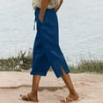 thumbnail image 2 of Flmaly vacation outfits for women High Waistband Women's Linen Wide Leg Pants Casual Loose High Waist Beach Haren Pants Pockets Vacation Outfits, 2 of 8