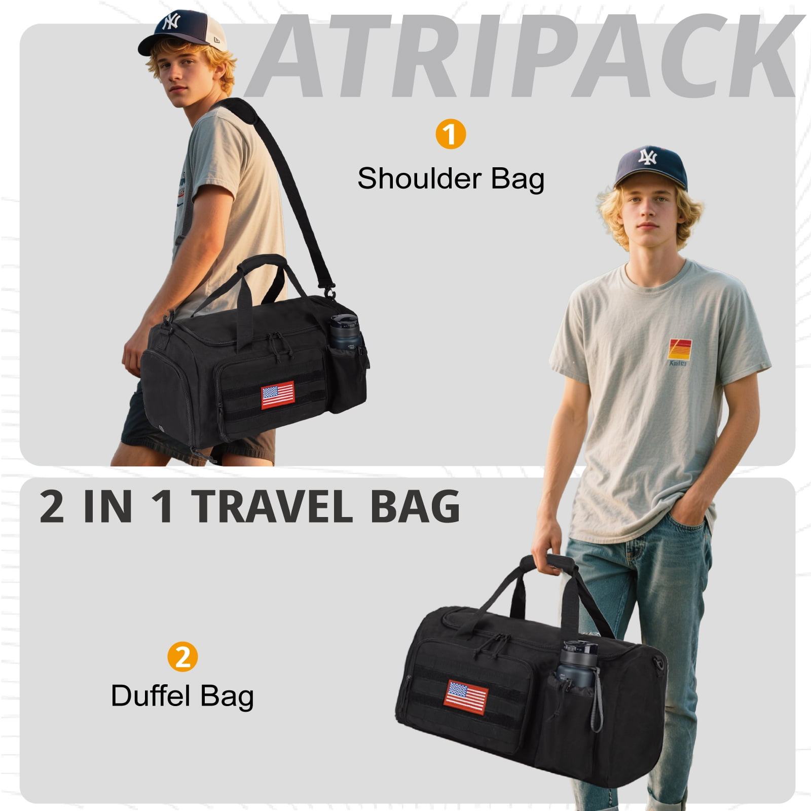 TRIPGEAR Large 40L 2-in-1 Convertible Sports Bag, Multi-functional Travel Duffle with Shoe Compartment for Daily Use