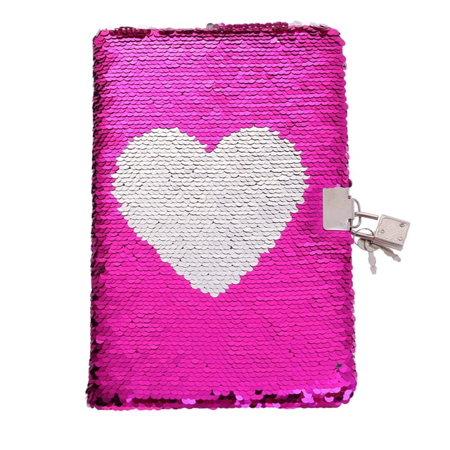 MasteelfCA Colorful Love Heart Notebook Sequin Secret Diary with Lock Reversible Notebook Private Journal Travel Journal Gift for Adults and Kids