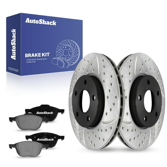 AutoShack Front Drilled & Slotted Brake Rotors Ceramic Brake Pads | Replacement for 2012-2018 Ford Focus 2013-2018 C-Max 2.0L FWD | E-Coated | 6-PC Brake Kit | ShadowGuard