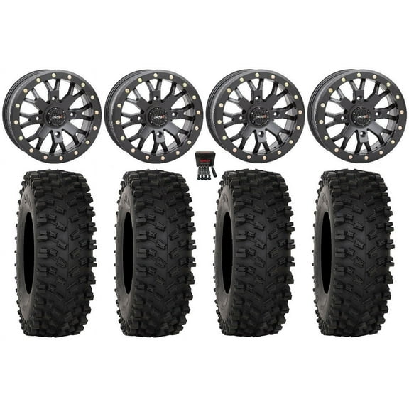 System 3 SB-4 15" Wheels Black (4 3) 33" ATX470 Tires Can-Am Maverick X3 / Honda Pioneer 1000 / Talon