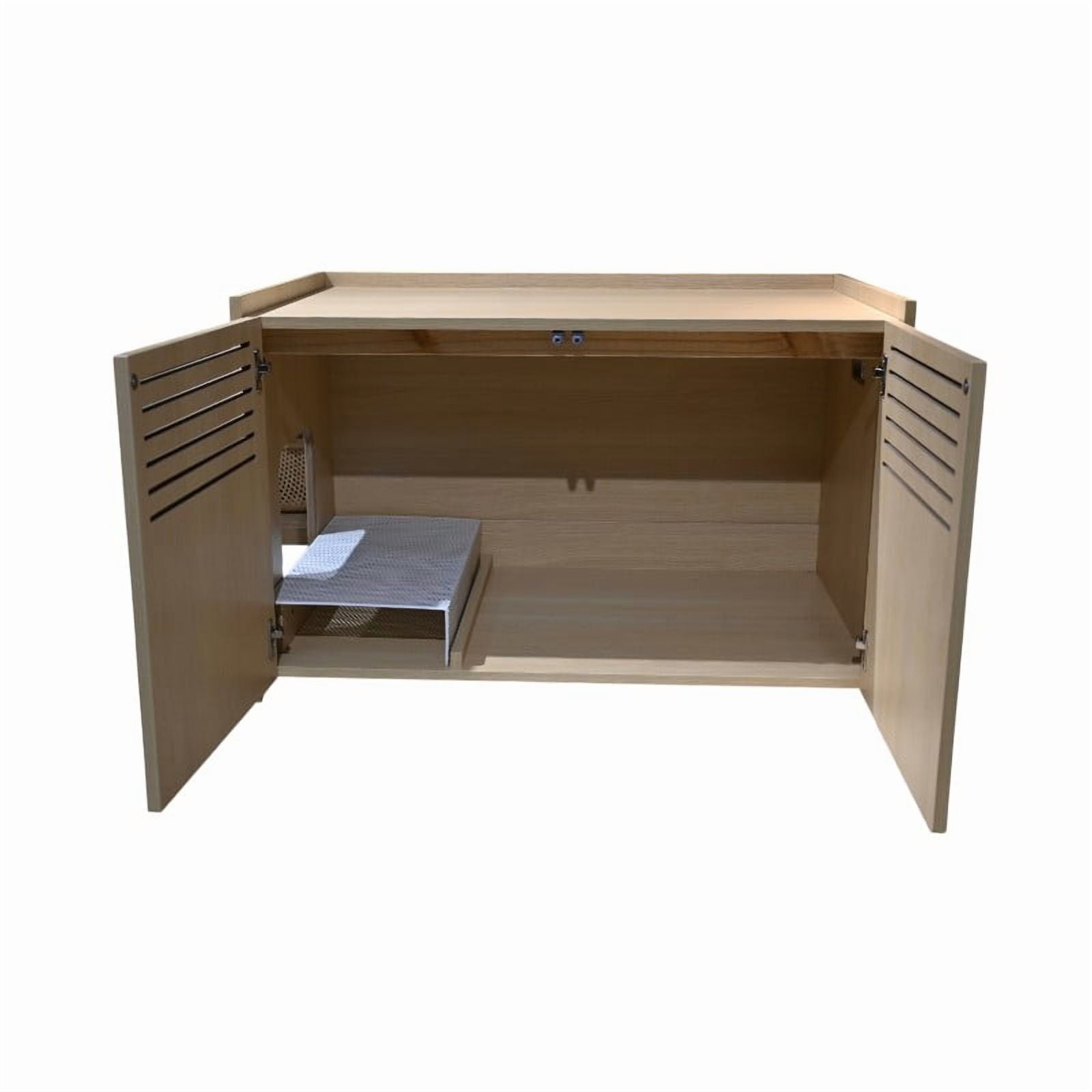 Noaman Modern Wooden Cat House with Scratching Pad & Hidden Litter Box Enclosure, 33.46" x 21.06" x 21", Beige Brown, Spacious & Stylish Pet Furniture