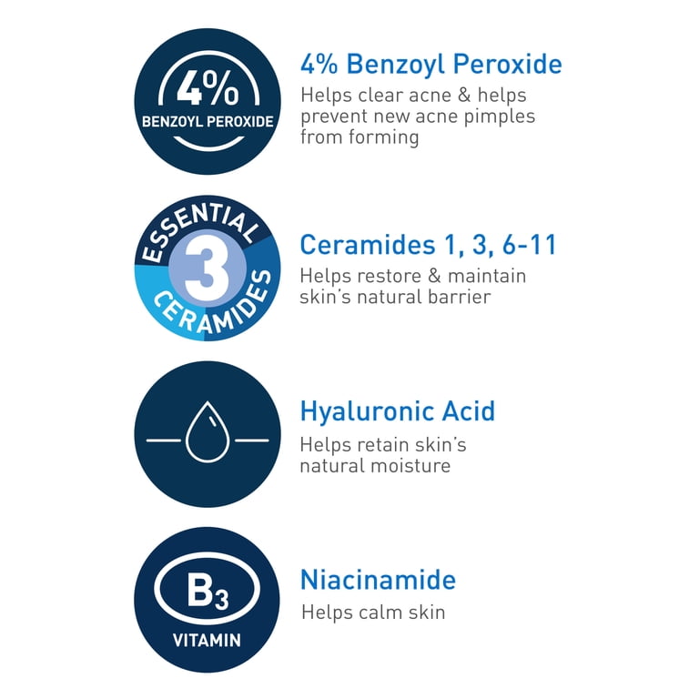 CeraVe Acne Foaming Cream Cleanser, 4% Benzoyl Peroxide, 5 oz photo 2