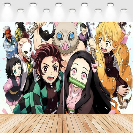 5 X3ft Demon Slayer Cartoon Birthday Party Decorations Supplies, Masks Party Photography Backdrop Photo Decor Banner, Kids Boys Baby Shower Photography Backdrop