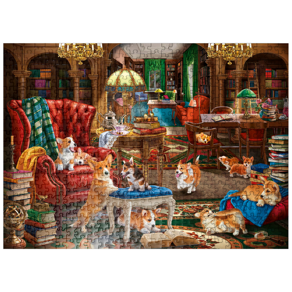 MyPuzzle - Corgi In The Library - Premium 500 Piece Jigsaw Puzzle for Adults