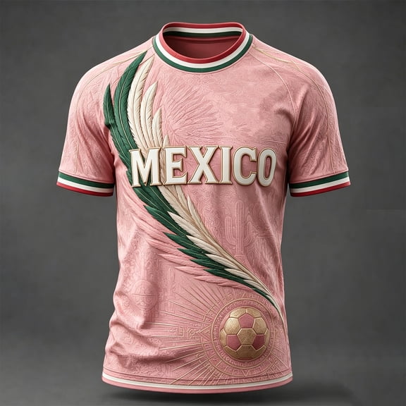 Mexico Mens Soccer Jersey Crewneck Short Sleeve 2026 Country Team Tee Fan International Soccer Shirt Retro Streetwear Top Pink M