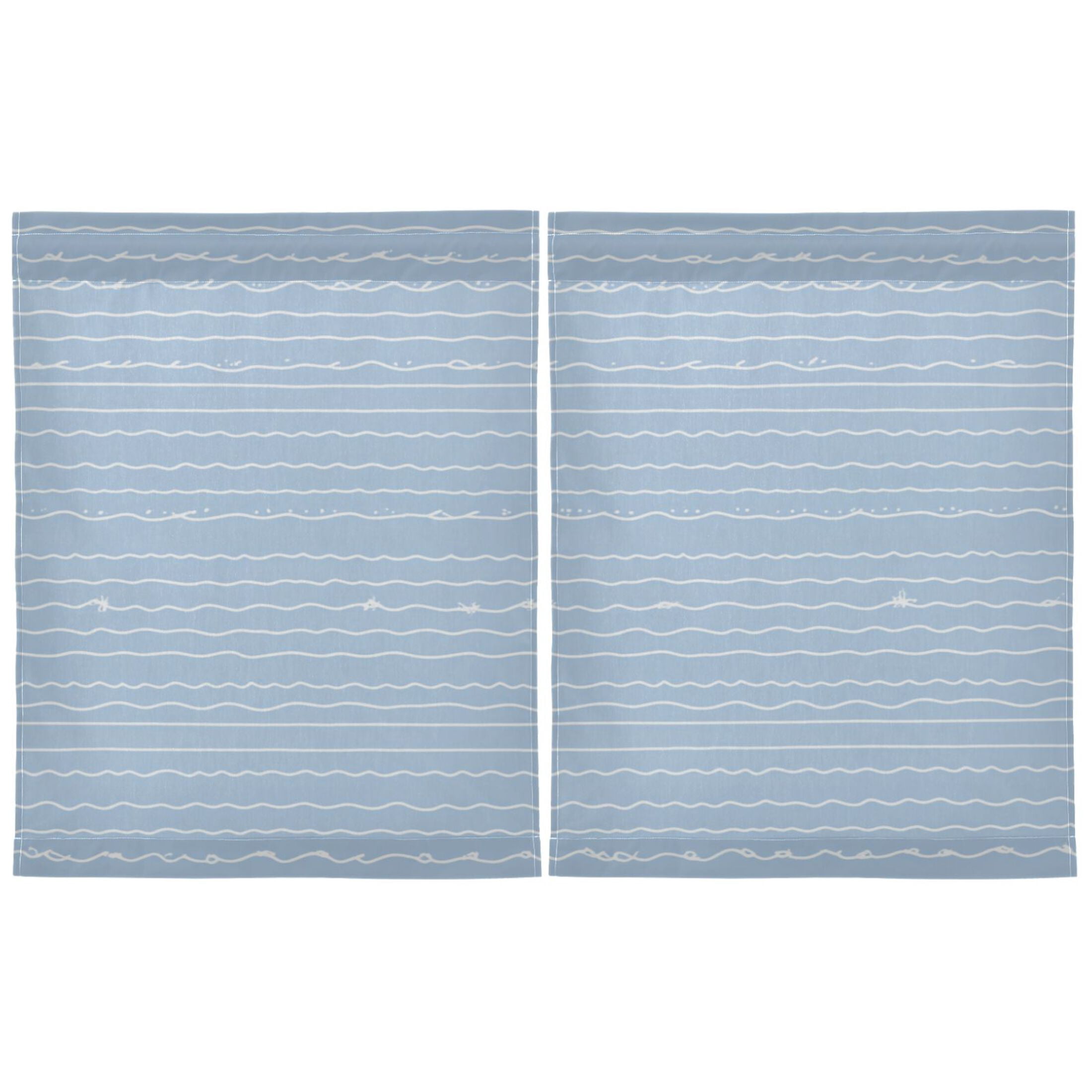 Wavy White Lines Pattern 27"x36" Linen Look Cafe Curtain Set with Privacy and UV Protection