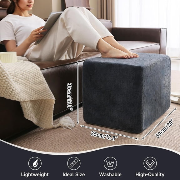 Stuffed Pouf Ottoman, Square Foot Stool Fluffy Floor Poufs Chair for Living Room Bedroom, Filled Boho Foot Rest for Couch, Blue-Grey