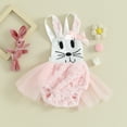 thumbnail image 5 of Douhoow Baby Girl Easter Bunny Rompers Infant Sleeveless Fuzzy Tulle Jumpsuits, 5 of 9