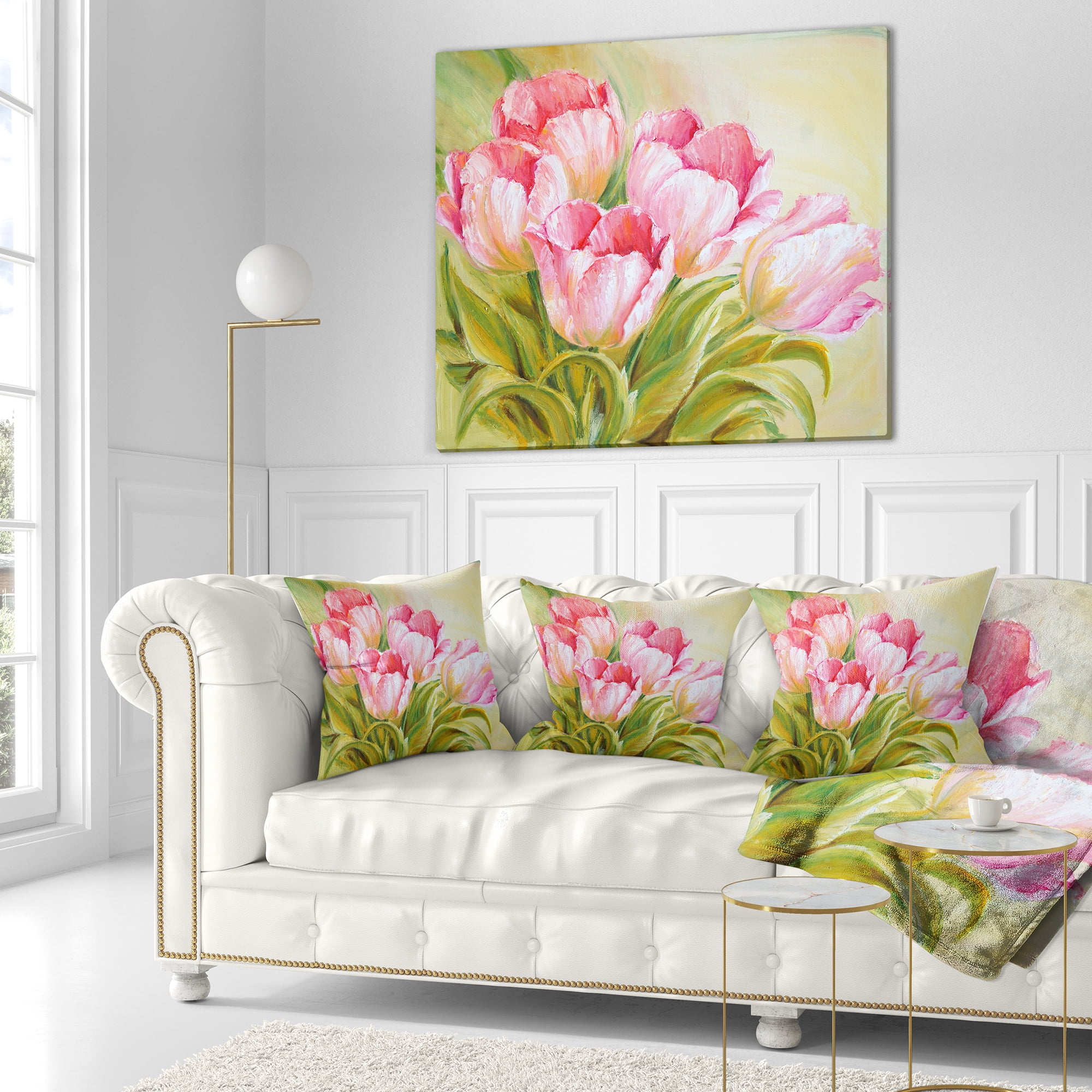 Designart Bunch of Tulips Oil Painting - Floral Throw Pillow - 16x16