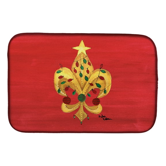 Christmas Fleur de lis Tree with lights Dish Drying Mat