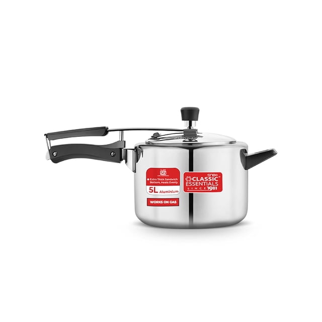 Prochef Aluminium Pressure Cooker With Inner Lid - 5 Liters, Silver | Extra Thick Handi Cooker With Stay Cool Handle - Induction Compatible Base, Locking Lid