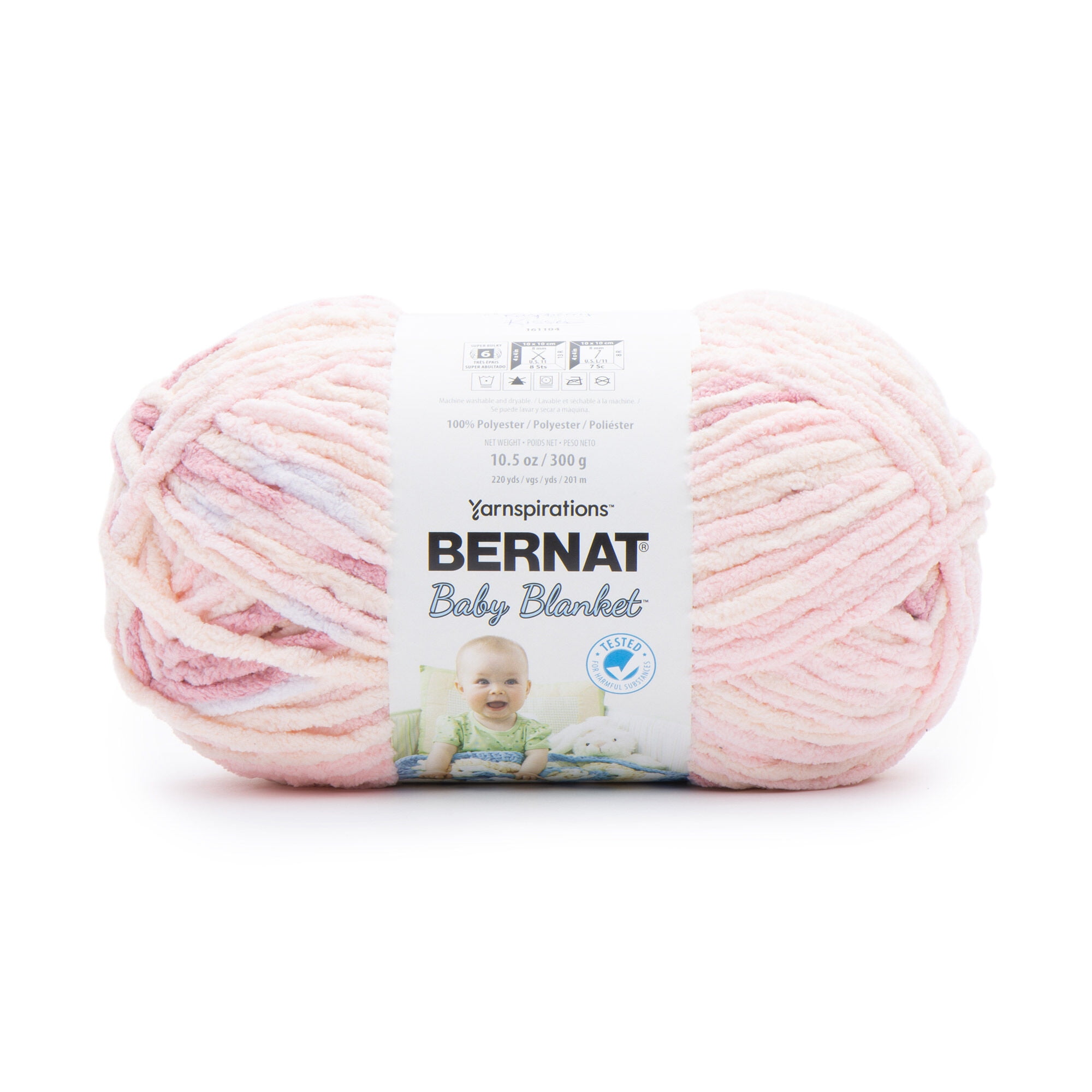 Bernat® Baby Blanket™ #6 Super Bulky Polyester Yarn, Raspberry Kisses 10.5oz/300g, 220 Yards