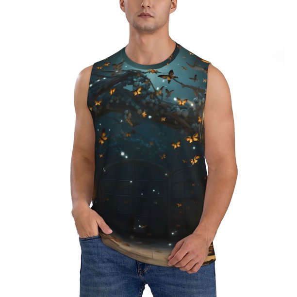 Balery Magical Library Butterfly Night Camisetas sin mangas para hombre, absorbe la humedad y protege contra el mal olor.-X-Large