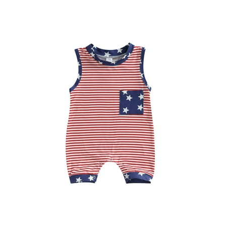 

Newborn Infant Baby Boy Girl 4th of July Outfit American Flag Romper Jumpsuit Independence Day Bodysuit Red Blue White