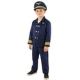 thumbnail image 2 of YunPes Boys Pilot Uniform Double-Breasted Navy Suit Jacket Matching Suit Trousers & Officer Hat Halloween Birthday Party School Event Role Dress-Up, 2 of 6