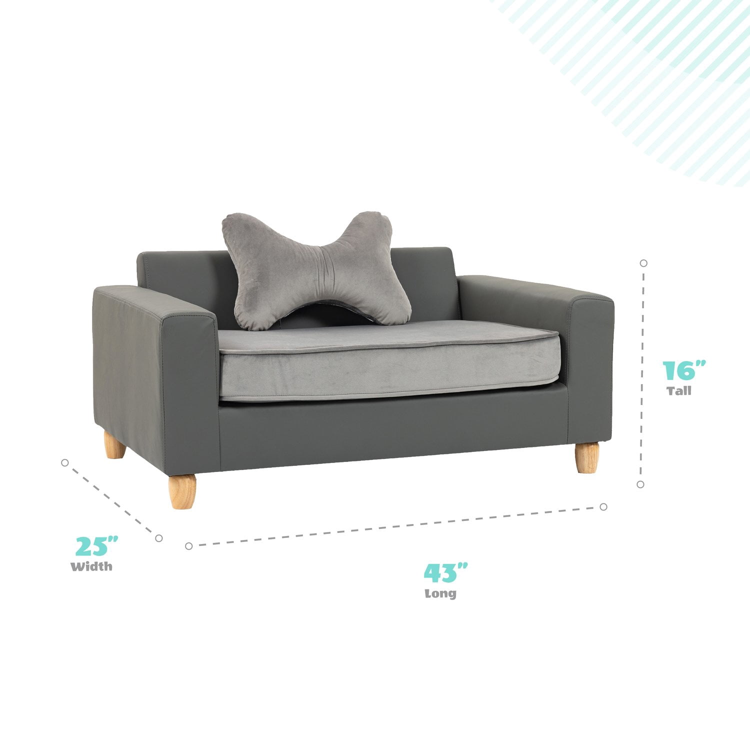Critter Sitters 43-in Faux Leather Durable Washable Pet Bed for Large Cats & Dogs in Dark Grey, CSPETBED12-DKGRY