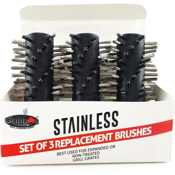 Grillbot Automatic BBQ Grill Cleaning Robot Replacement Brushes - Set of 3 Stainless-Steel Brushes