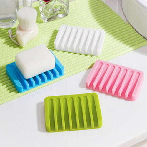 Silicone Flexible Soap Dish Plate Bathroom Soap Holder Soapbox Plate Tray Drain 