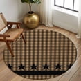 thumbnail image 3 of 6ft Round Rug, Brown Black Plaid Non-Skid Rubber Backing Large Area Rugs - Living Room Bedroom Home Office, Vintage Rustic Star Buffalo Check Indoor Floor Mat Carpets Washable Rug, 3 of 9