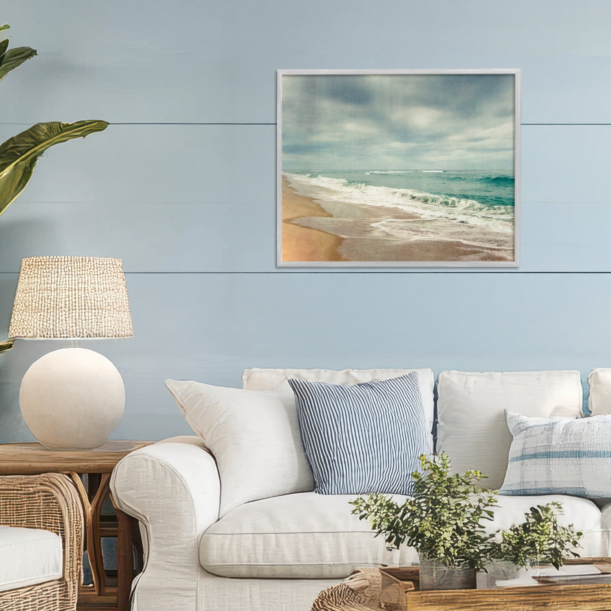 Stupell Industries Tranquil Waves Along Sandy Coast Gray Framed Giclee Art, design by Dirk Wüstenhagen