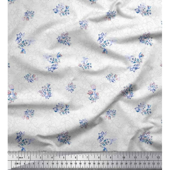 Soimoi Poly Georgette Fabric Leaves & Tulip Night Wear Printed Fabric 1 Yard 42 Inch Wide