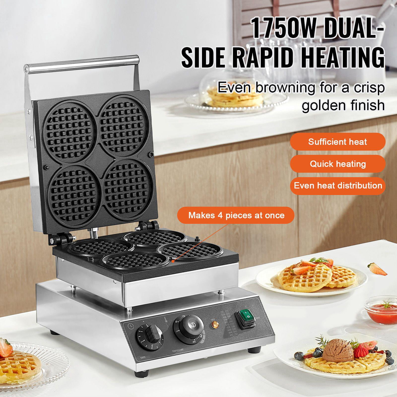 Commercial 1750W Non Stick Stainless Steel Belgian Waffle Maker Set with Temperature Time Control for Restaurant Bakery Snack Shop Home Use