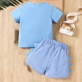 thumbnail image 4 of Antinious Toddler Casual Fashion Short Sleeve Round Neck Top Elastic Waist Plaid Shorts Solid Color Outfit Set,Outfits for Kids,Boys Girls Sleepwear Set,Blue,100, 4 of 5