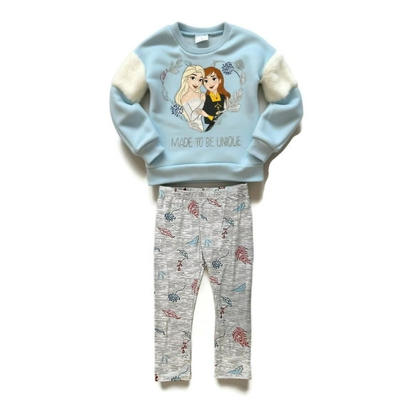 Disney Frozen Girls Sweatshirt Fleece Fur and Legging Pants Set for Toddlers and Little Kids Elsa Anna Princess