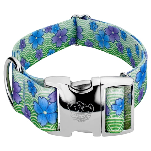 Country Brook Petz® 1 1/2 inch Premium Blue April Blossoms Dog Collar, Medium