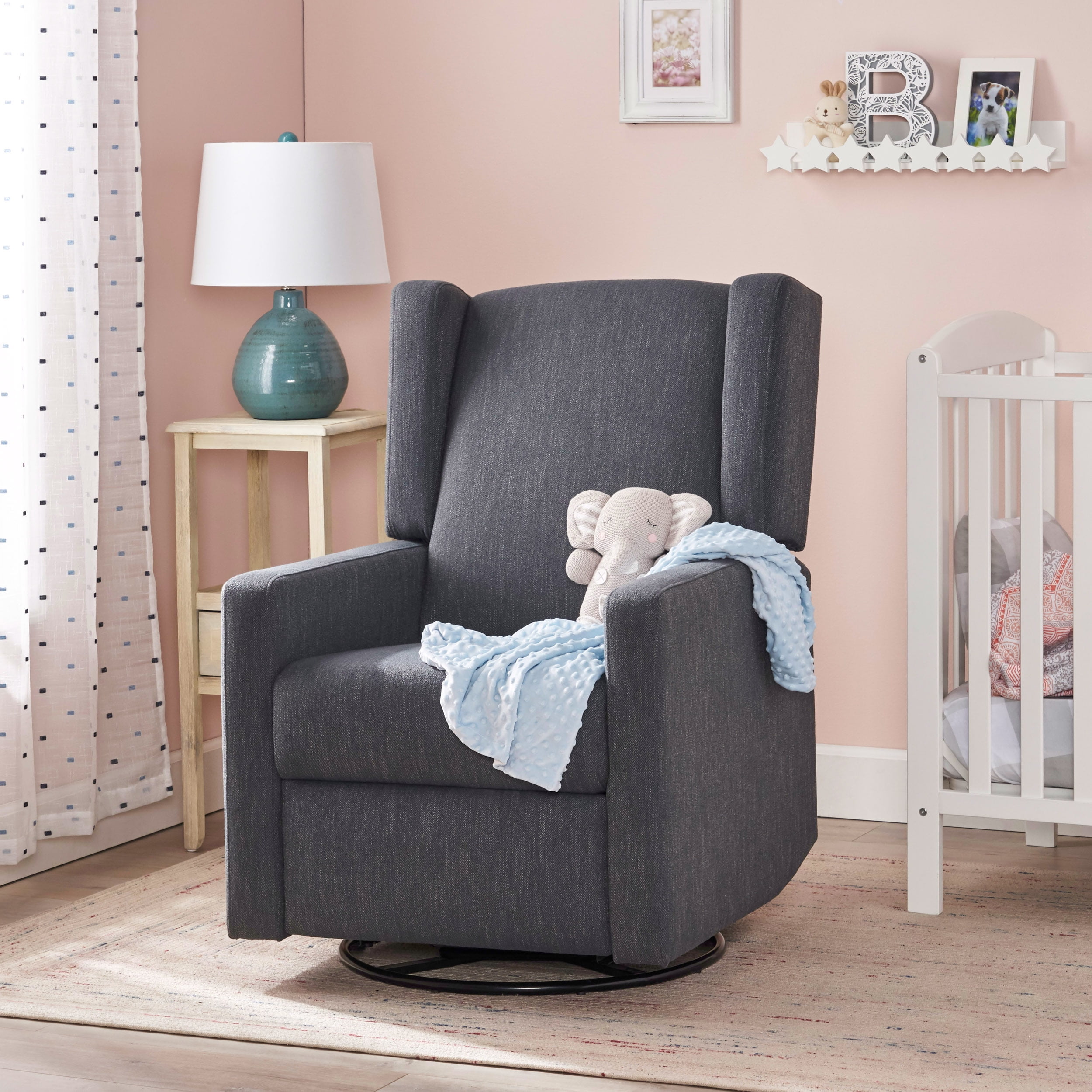 GDF Studio Landau Contemporary Fabric Upholstered Swivel Recliner, Charcoal and Black