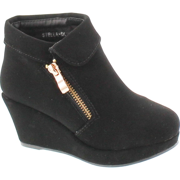 Lucky Top Stella-6K Children Girl's Platform Wedge Heel Fold Over Ankle Booties