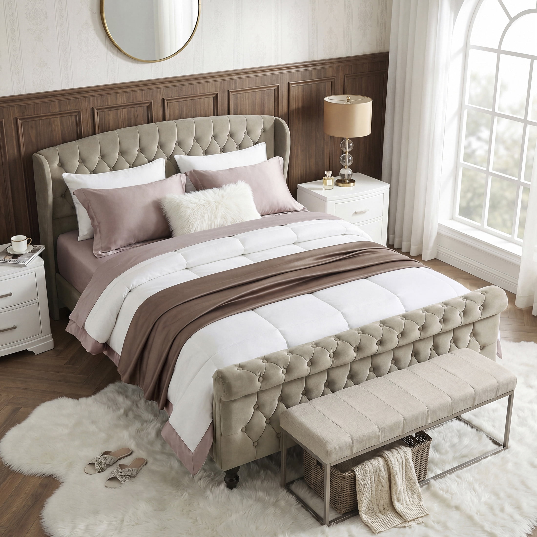 OakvillePark Tova 42"H Velvet Upholstered Platform Bed, Queen, Brown