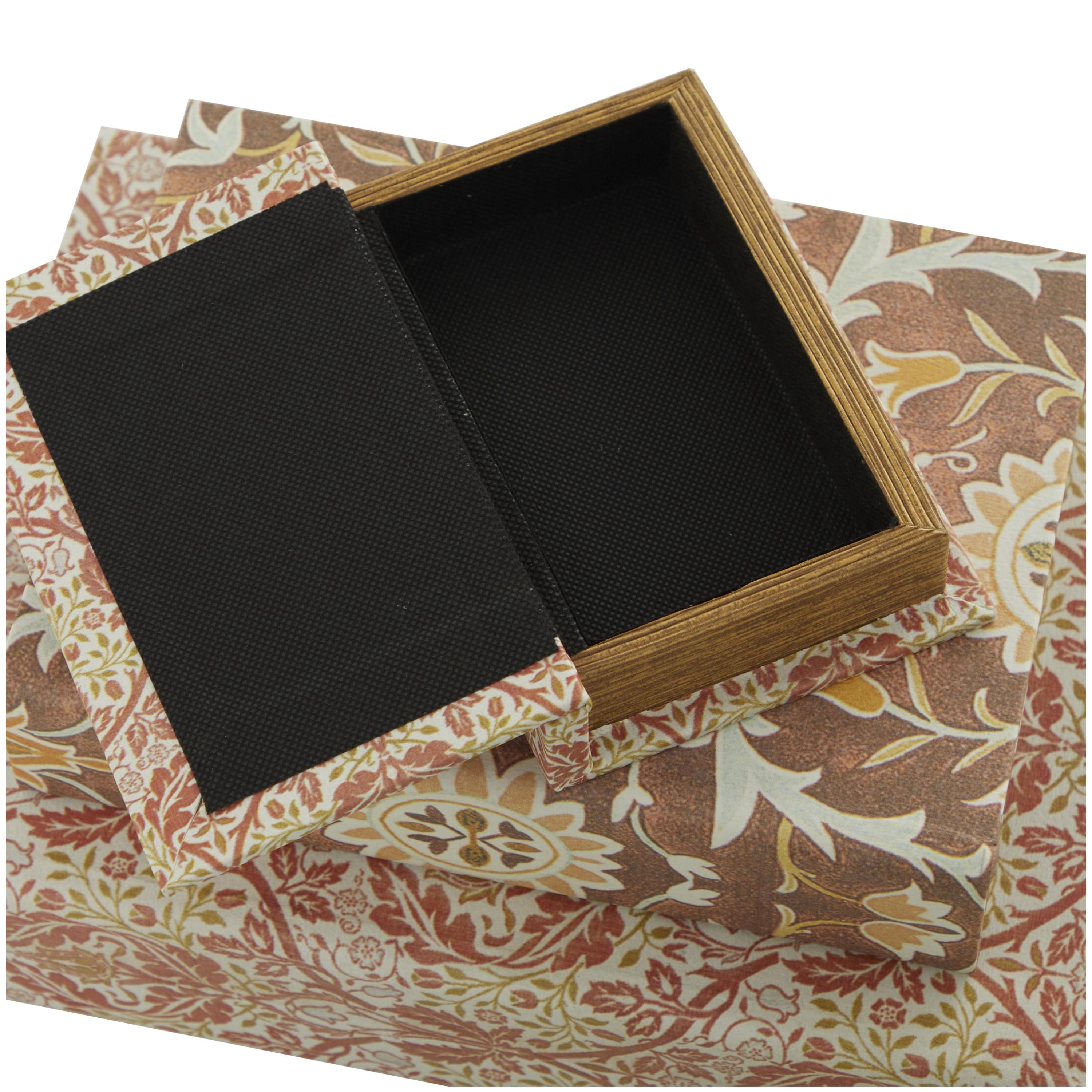 DecMode Faux Book Orange Faux Leather Decorative Box with Varying Patterns, 3 Count