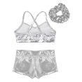 thumbnail image 4 of LiiYii Kids Girls Ballet Jazz Dance Outfit Gymnastic Crop Top with Shorts Hair Tie Set Silver 6, 4 of 7