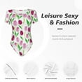 thumbnail image 4 of Vsdgher Tulips Flowers Prinr Short Sleeve Body suit for Womens, Sexy Onesie One Piece Round Neck Bodysuit Shapewear Tummy Control-X-Large, 4 of 7