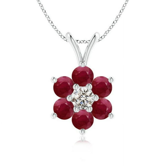 ANGARA Natural Classic Six Petal Ruby Flower Pendant with Diamond in 14K White Gold for Women (Size-2.5mm) | July Birthstone, Birthday, Anniversary, Jewelry Gift for Women | Natural Ruby Necklace