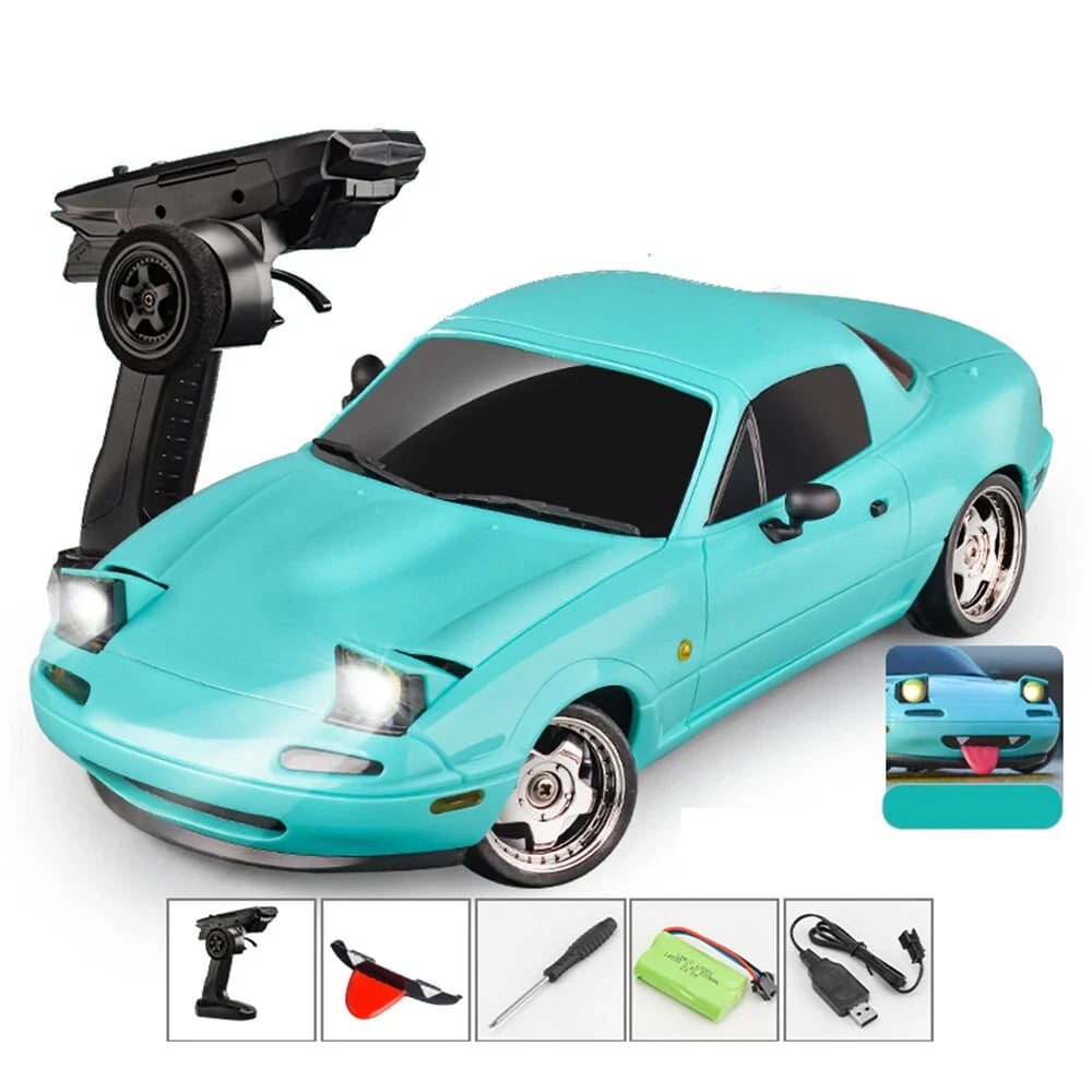 1/18 Scale Alloy Body RC Drift Car, 2.4G RWD Remote Control Car with Gyro Stabilizer & LED Lights, RC Racing Toy for Teens and Adults - RTR