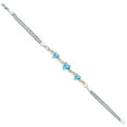 thumbnail image 3 of 925 Sterling Silver and 10K Yellow Gold Swiss Blue Topaz and White Lab Grown Diamond Bracelet for Women (3.48 Cttw, Gemstone November Birthstone, Heart 7MM and 6MM, 6.5/7/7.5 inch, Made in Italy), 3 of 5