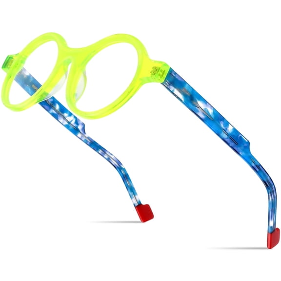 HEPIDEM Multicolor Acetate Glasses Frame Women,Oversize Round Optical Eyeglasses  (9351 Yellow Green C4)