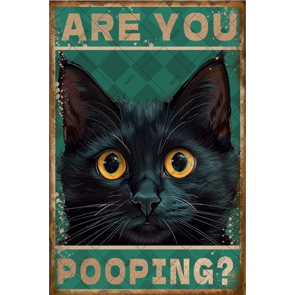 Noete Black Cat  Bathroom Metal Tin  Signs Funny "Are You Pooping?" Tin Sign for Bathroom, Restroom, Home & Wall Decor 8x12 Inch